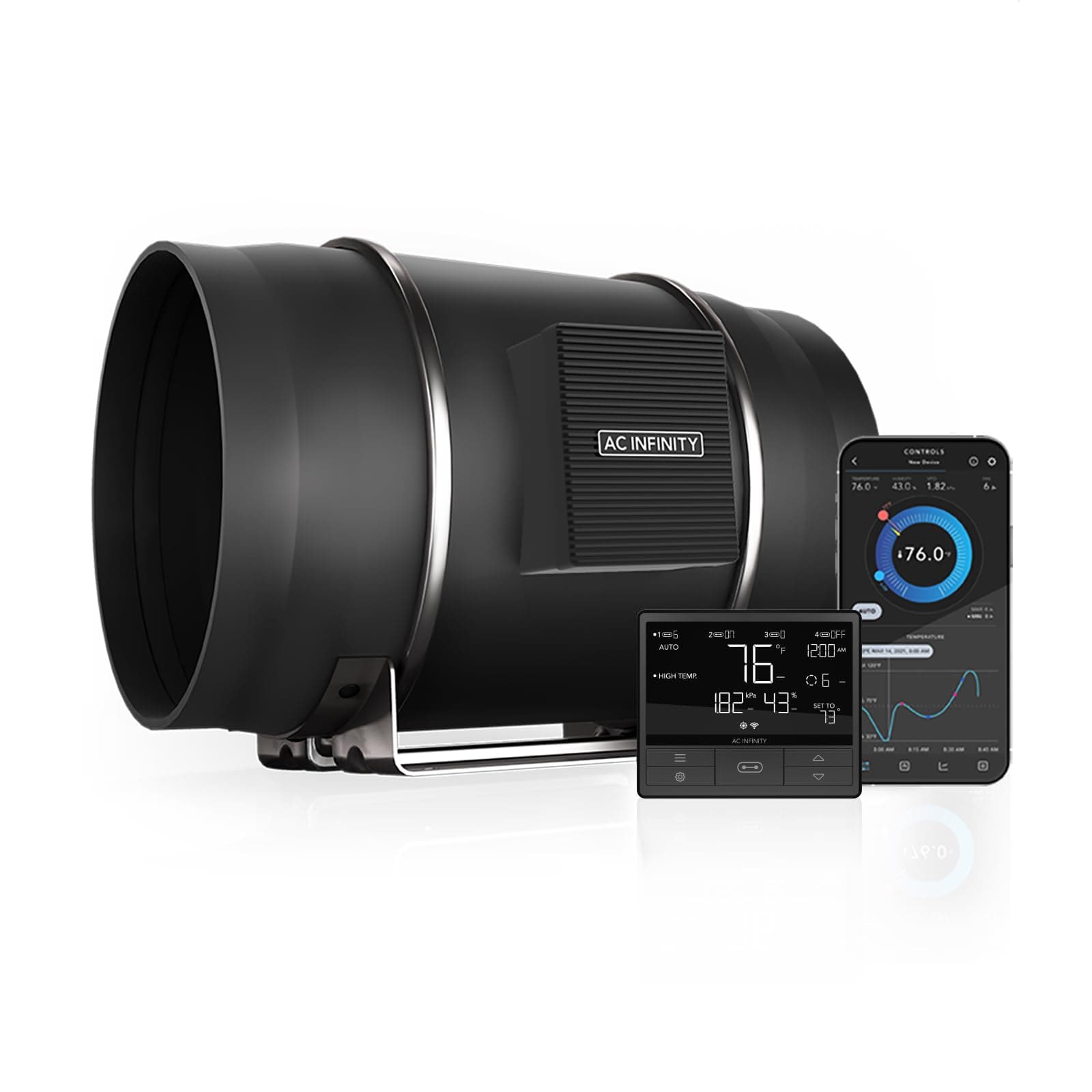 AC Infinity CLOUDLINE PRO T10, Quiet 250mm Inline Duct Fan with Temperature Humidity VPD Controller WiFi Integrated App Control Ventilation Exhaust Fan for Heating Cooling Grow Tent Hydroponic 10-Inch