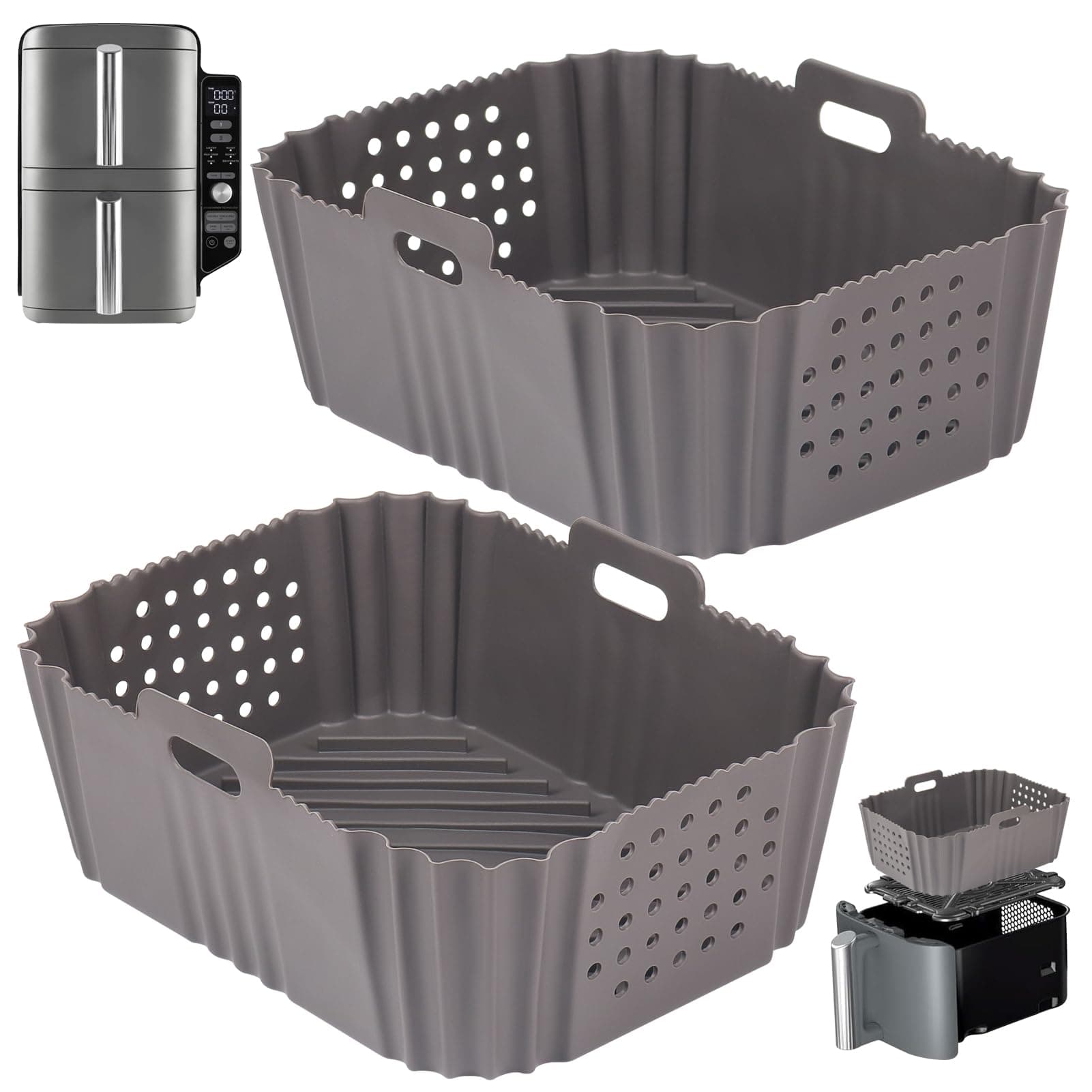 Silicone Air Fryer Liners for Ninja SL401 Double Stack 2 Basket Airfryer, Reusable Rectangle Perforated Silicone Liners for Dual Airfryer, Ninja DoubleStack XL Air Fryer Accessories