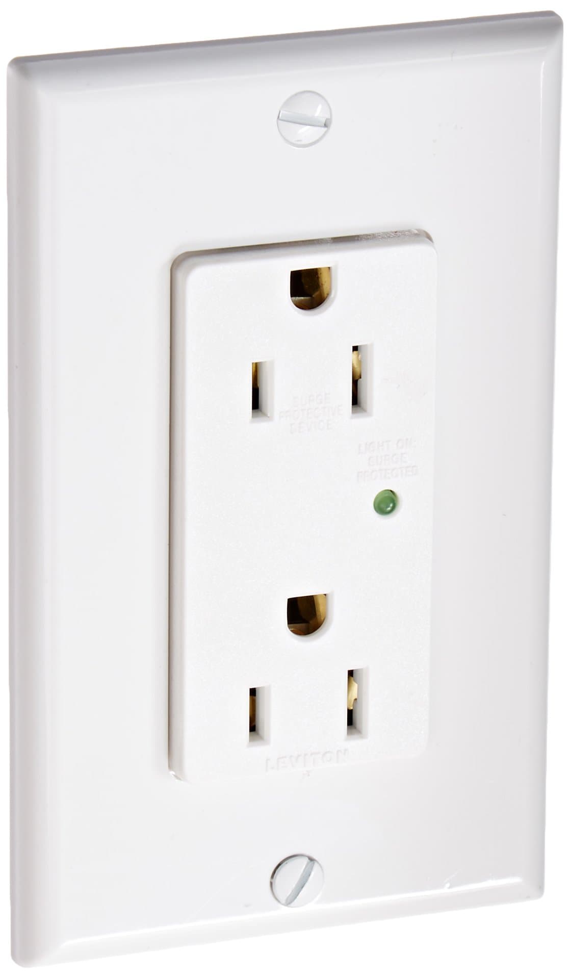 Leviton 15 Amp, 125 Volt, Decora Plus Duplex Surge Suppressor Receptacle, Straight Blade, Industrial Grade, 5280-W, White