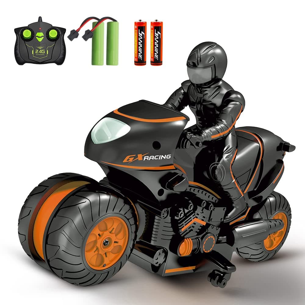 Remote Control Motorbike for Kids, 2.4GHz 360° Rotating Drift RC Stunt Car, Remote Control Motorcycle with 4 Batteries, Kids Toy Cars Gifts for Boys & Girls Ages 4,5,6,7,8 and Up