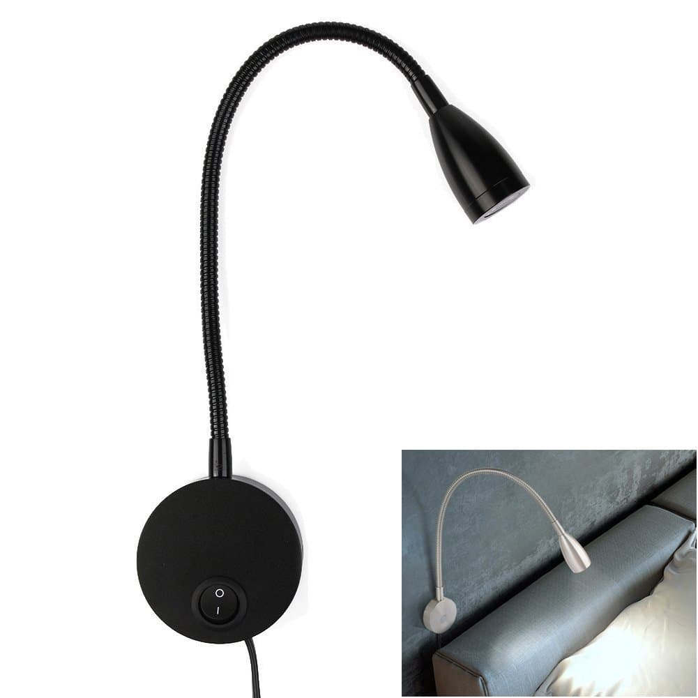 Flexible Gooseneck LED Bedside Light - Wall Mounted Spot Lamp with Switch, Perfect for Book Reading in Bed