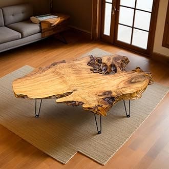14-Inch Live Edge Coffee Table - Handcrafted Solid Wood Side Table with Metal Hairpin Legs - Unique Organic Shape End Table for Living Room, Boho & Modern Farmhouse Home Decor