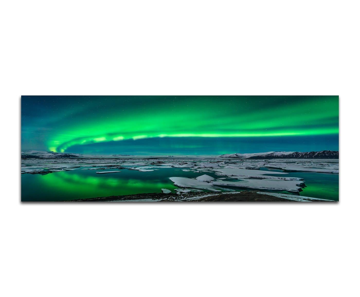 Paul Sinus Art Panorama Image on Canvas with Stretcher Frame 150 x 50 cm Island Ice Northern Lights Night