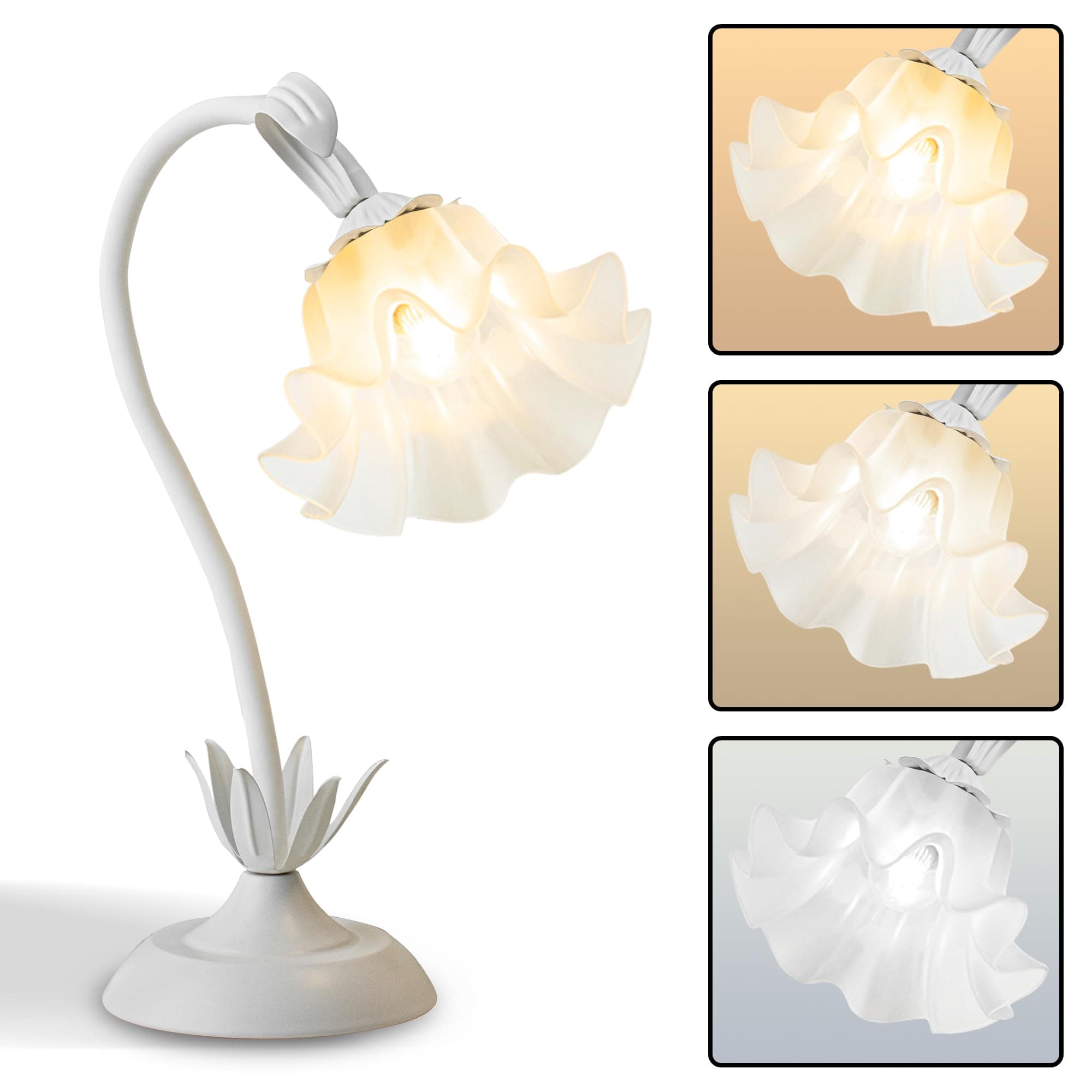 Flower Table Lamp,Bedside Table Lamp for Bedroom LED Reading Light 3 Color Modes,Vintage Flower Lamp Kawaii Table Lamps Desk Living Room Home Decor Mothers Day Birthday Gifts for Mom Women(White lamp)