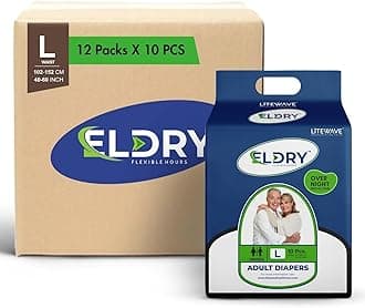 Adult Diaper, Tape Style, Large (L) Size, 120 Count, Unisex, Waist Size (40-60 Inch | 102-152 cm), Super Absorbent Core, Wetness Indicator, Overnight Protection, Pack of 12