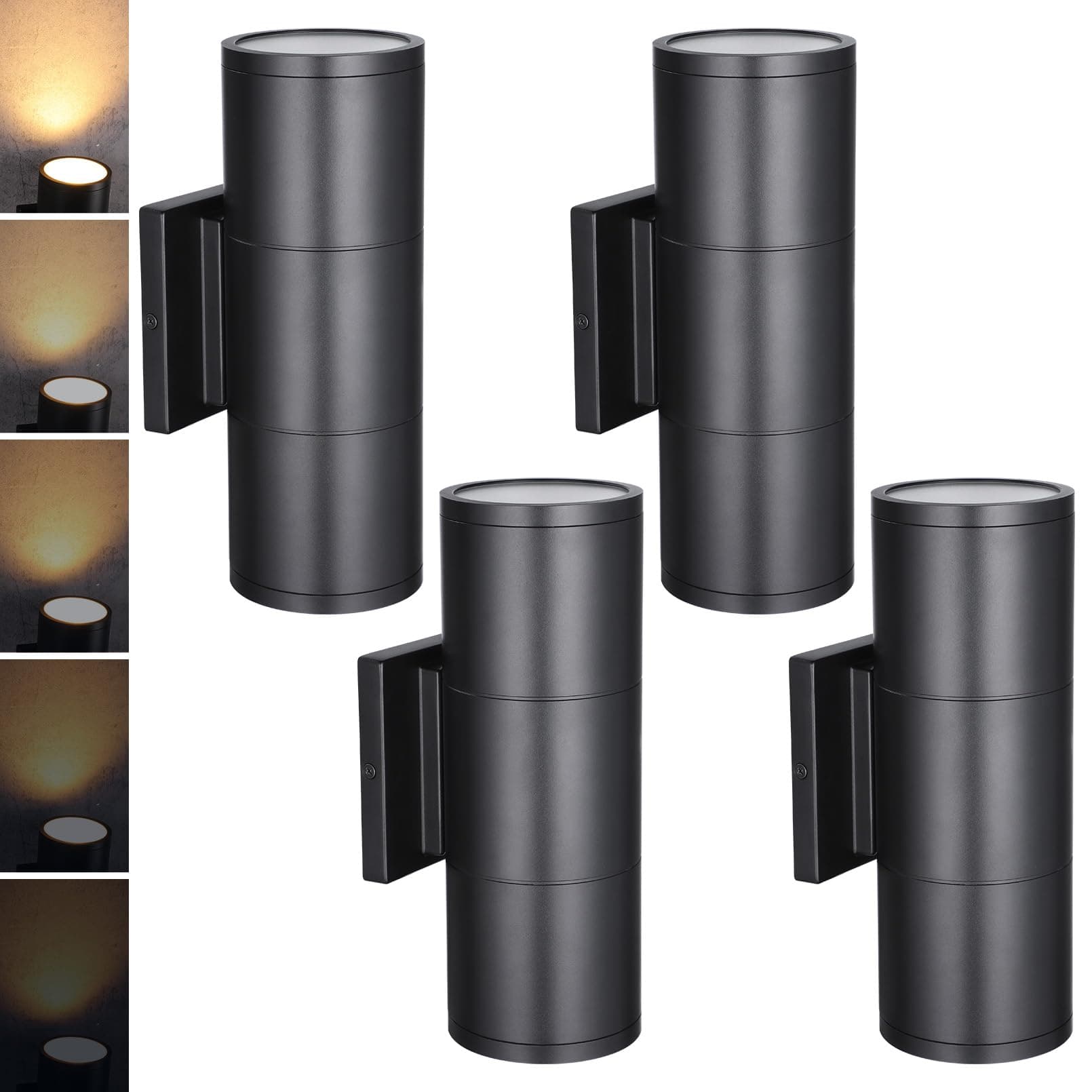 12 Inch 3000K LED Cylinder Up Down Wall Light Outdoor, 120-277V Dimmable Aluminum Waterproof High-end Wall Sconce, ETL Listed Exterior Front Door Porch Light, Pack of 4