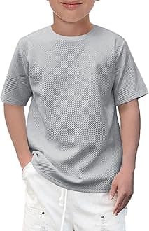 Haloumoning Boys Geometric Texture T-Shirts Kids Fashion Crewneck Short Sleeve Loose Tops Tees 5-14 Years