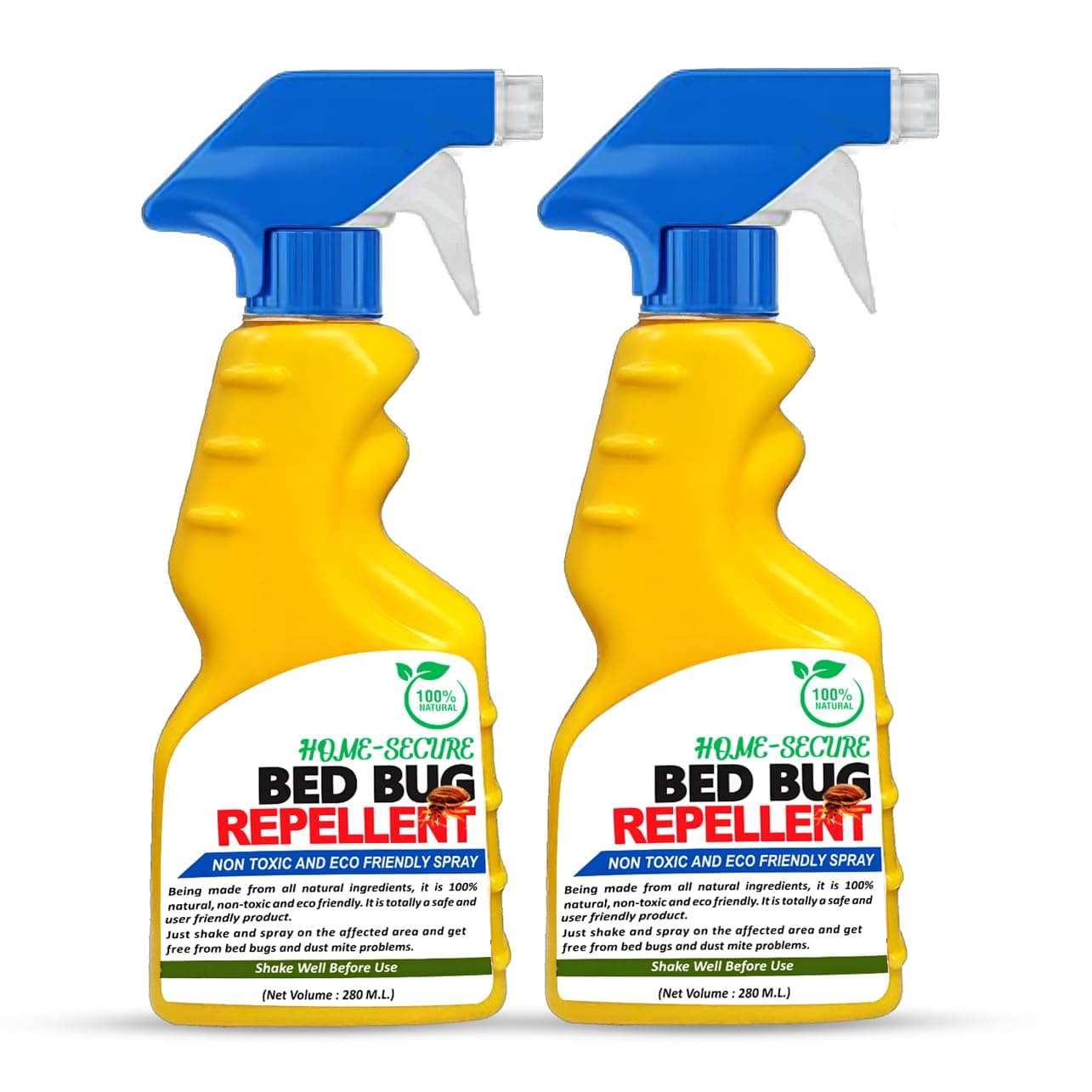 Home-secure Bed Bug Killer Spray| Natural Bed Bug Repellent | Instant Action Long Lasting Protection, Chemical-free, Eco-friendly, Insect Repellent, with Lime Scent (280 ml, Pack of 2)