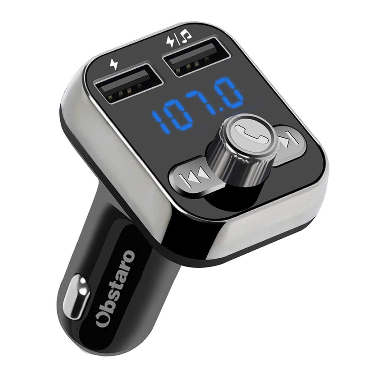 FM Transmitter, OBSTARO Bluetooth Fm Transmitter for car, Wireless in-car Bluetooth Receiver MP3 Player Stereo Radio Adapter car kit with Dual USB Ports,Hands Free for All Smartphones