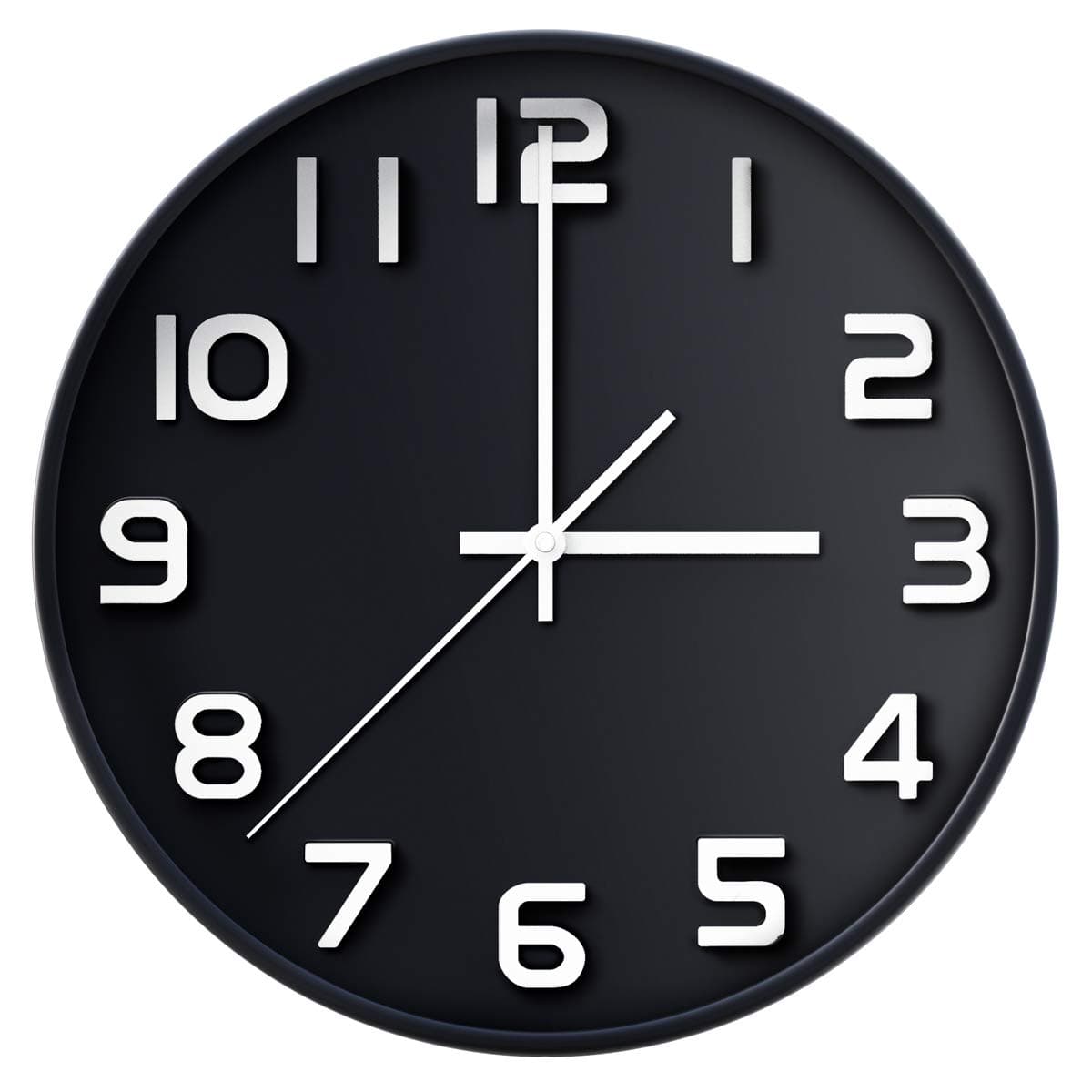 Wall Clock 12" Silent Non-Ticking Quartz Decorative Wall Clock 3D Large Number, Modern Style Good for Living Room & Home & Office Battery Operated(black)