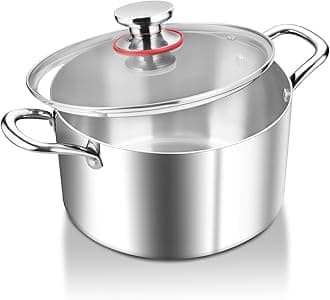 HaWare 5.8L Stock Pot, Tri-Ply Stainless Steel Soup Pot with Visible Lid, Large Cooking Induction Pot for Pasta/Meat/Soup, Suit for All Kitchen Stove Top, Healthy & Non Toxic, Dishwasher Safe