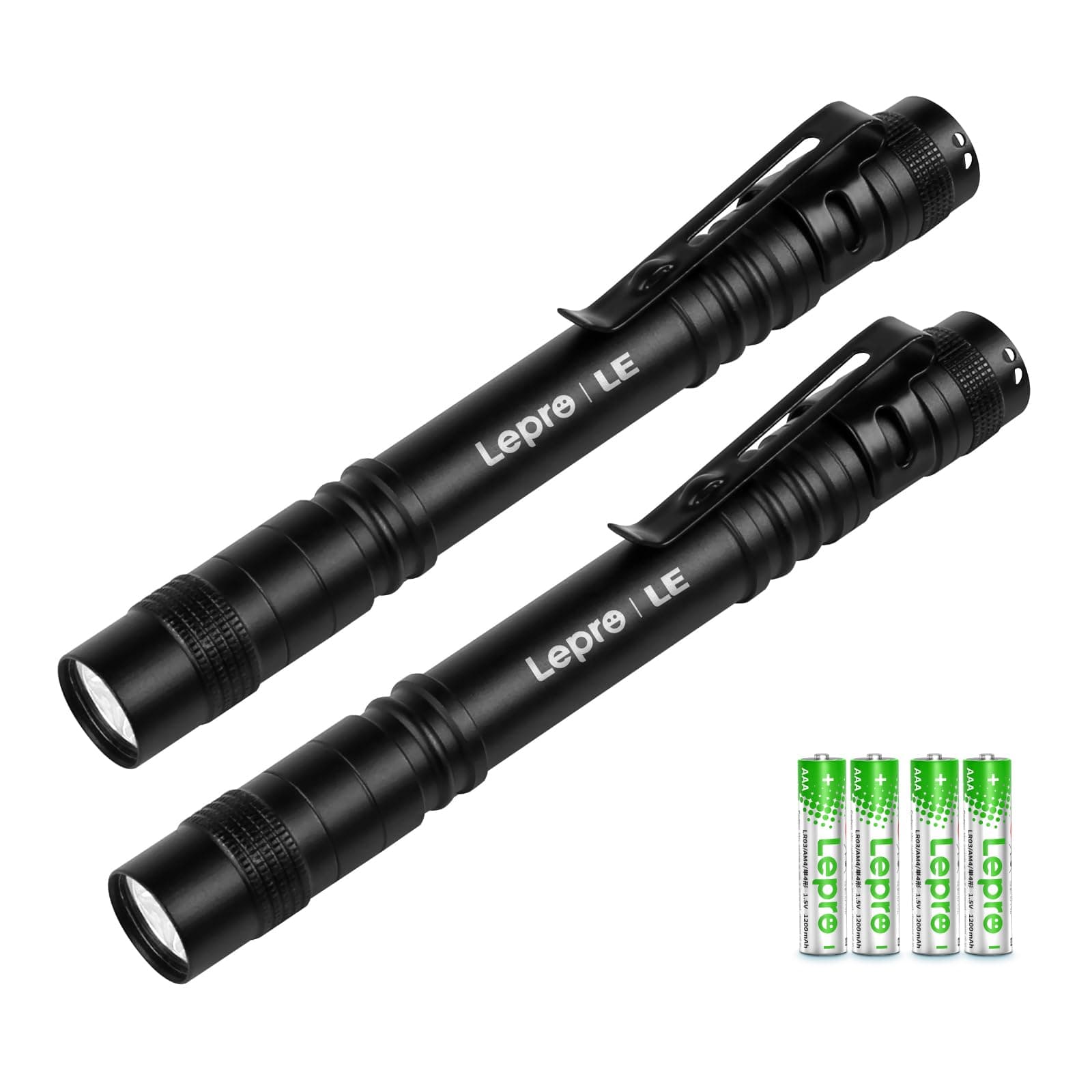 Lepro Small Torch Battery Powered, 2 Pack LED Penlight with Pocket Clip, 3 Modes Pen Torch, Water Resistant for Inspection, Work, Repair and Nurses (Batteries Included)