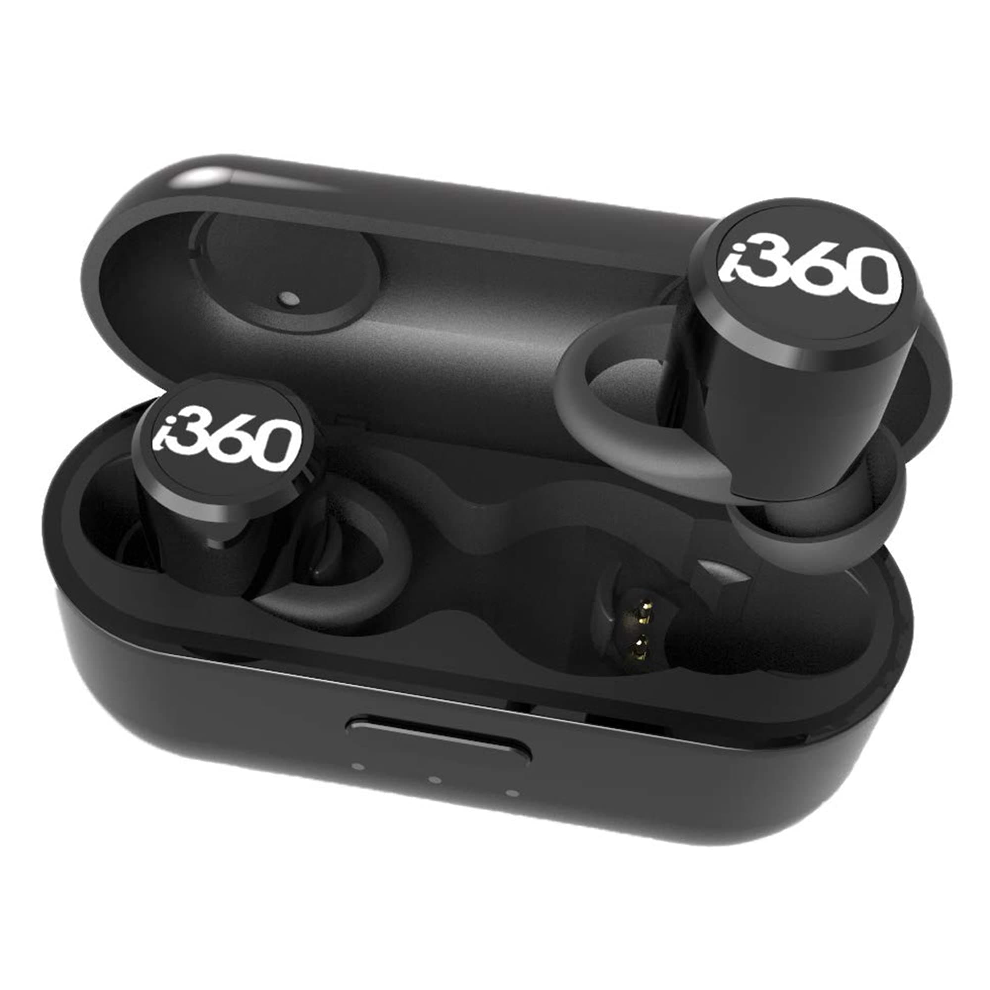i360 V5.0 Bluetooth True Wireless Earbuds CVC Noise Reduction Sport IPX5 Sweat Resistant Extra bass and Hi-Fi Stereo Sound Secure Fit with Charging ‘On The Go’ Travel Case Built in Microphone