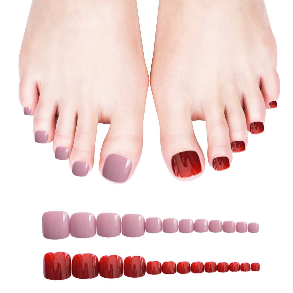 MISUD 24pcs False Toenails Chic Bright Full Cover Square Short Toe Fake Nails Pink Press-on Acrylic Nails for Exquisite Bride and Fashion Lady