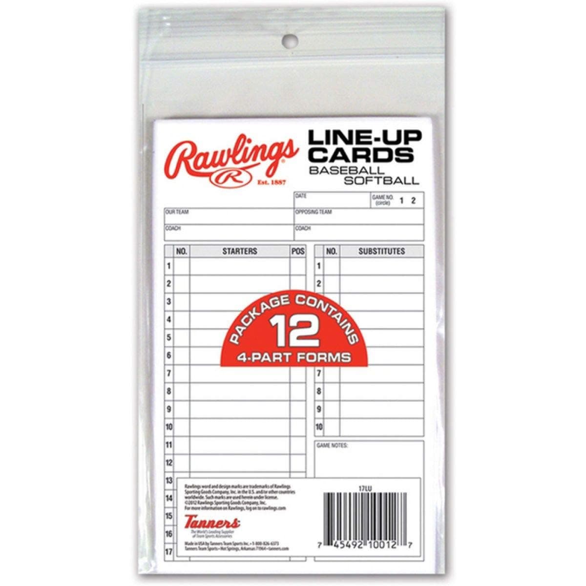 System-17 Baseball & Softball Line-Up Cards