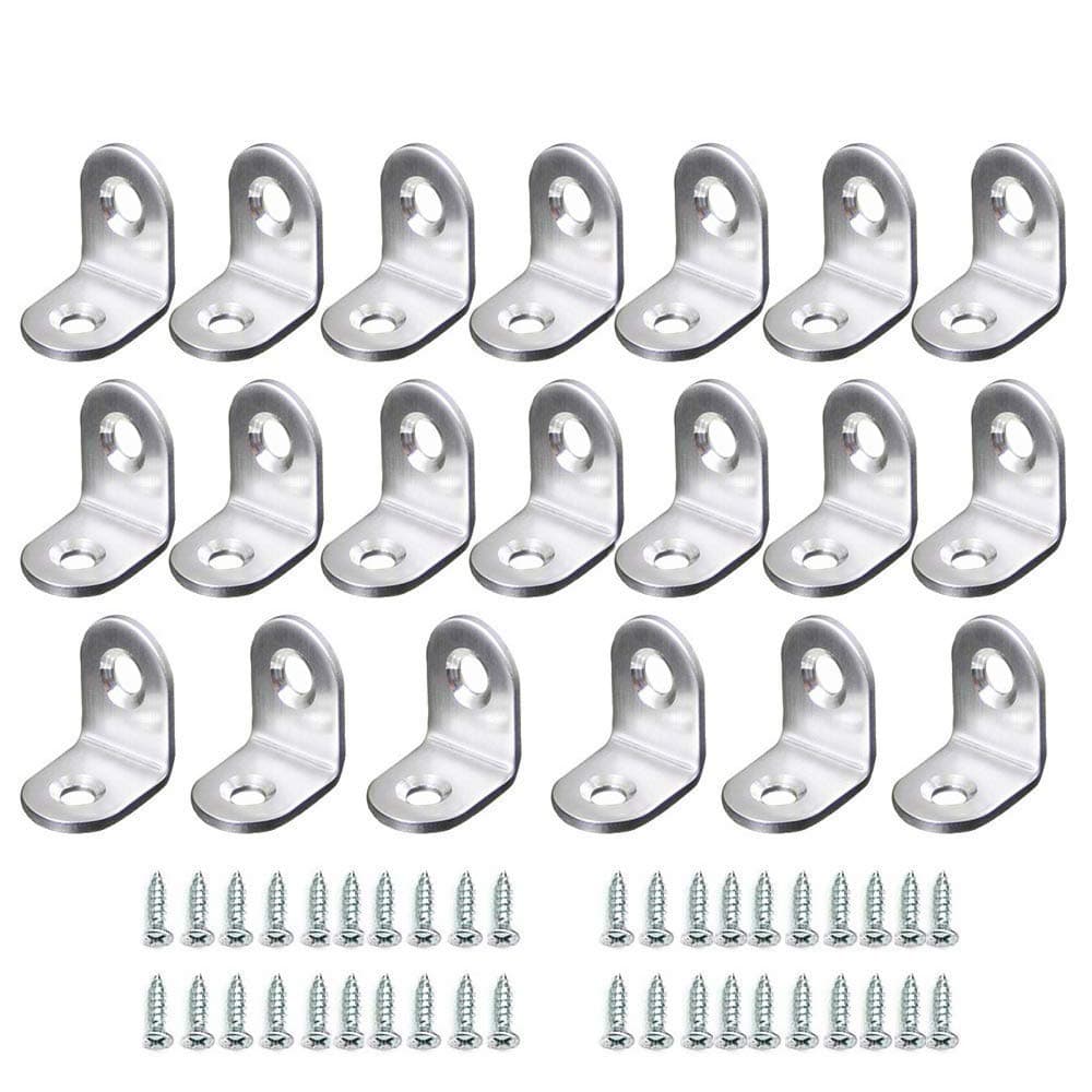 Pack of 20 Right Angle Brackets LMYTech 90 Degree Right Angle Brackets Stainless Steel Heavy Duty "L" Corner Brace 20mm*20mm Comes With Screws-Silver