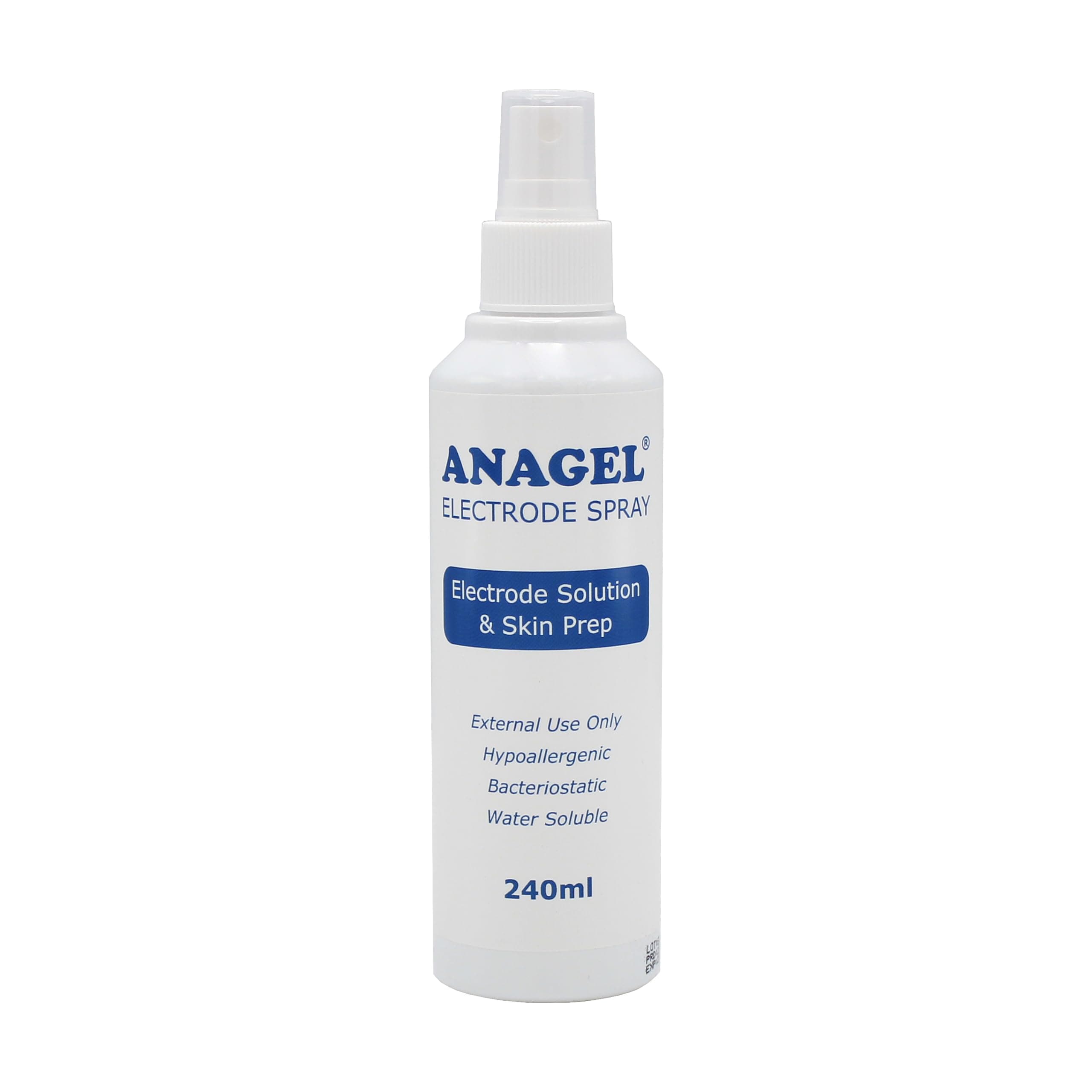 ANAGEL Electrode Solution & Skin Prep Spray 240ml | Provides Excellent Conductivity & Longevity of Electrodes | Use With Machines Requiring Electrical Conductivity eg ECG & TENS Machines