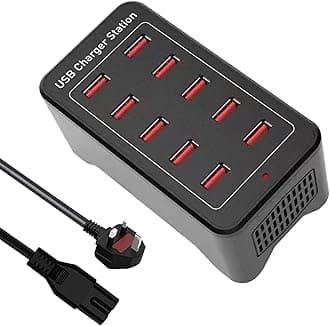 50W 10-Port USB Charging Station - Desktop Charger Hub for Multiple Devices, Compatible with iPhone 12/13/14/15 and Samsung S24/S23/S22