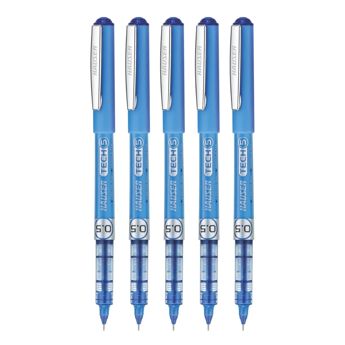 Germany Tech 5 Gel Pen Pouch Pack | 0.55 mm Tip Size | Liquid Ink With Technology | Comfortable Grip With Smudge Free Writing | Sturdy, Refillable Pen | Blue Ink, Pack Of 5