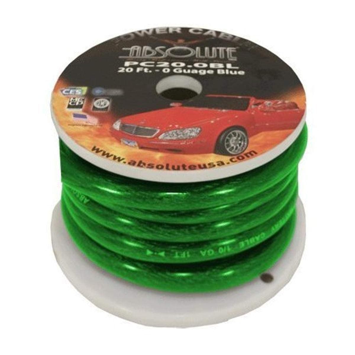 Absolute P020GR 0 Gauge 20ft Spool Power Wire Cable (Green)