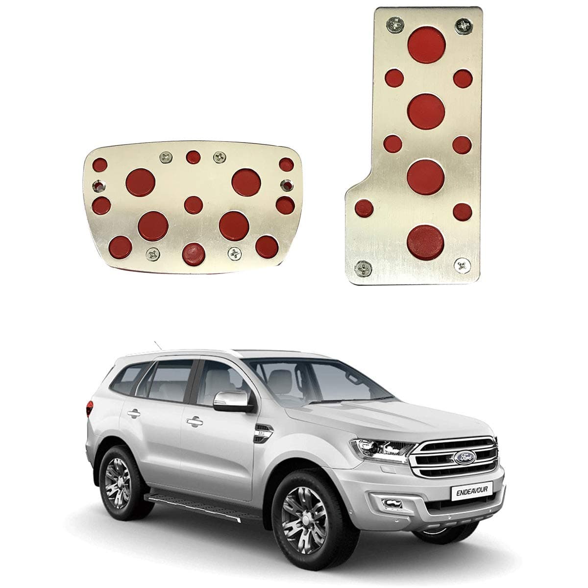 Oshotto 2 Pcs Non-Slip Automatic Transmission CS-04 Car Pedals Kit Pad Covers Set Compatible with Ford Endeavour (Red, Chrome)