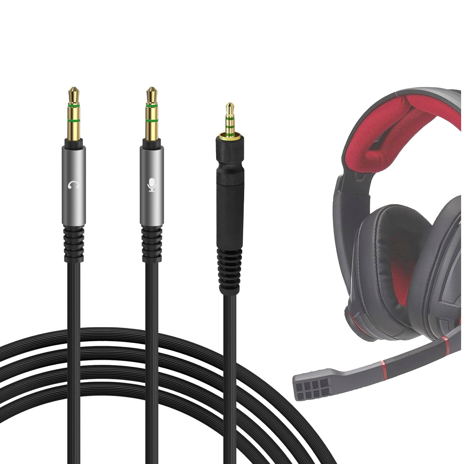 Audio Cable Compatible with Sennheiser Game One, Game Zero, PC 373D, GSP 500, GSP 600 Headphones, Dual 3.5mm Y Splitter Adapter to 2.5mm Replacement Stereo Cord (5.6ft/1.7m)