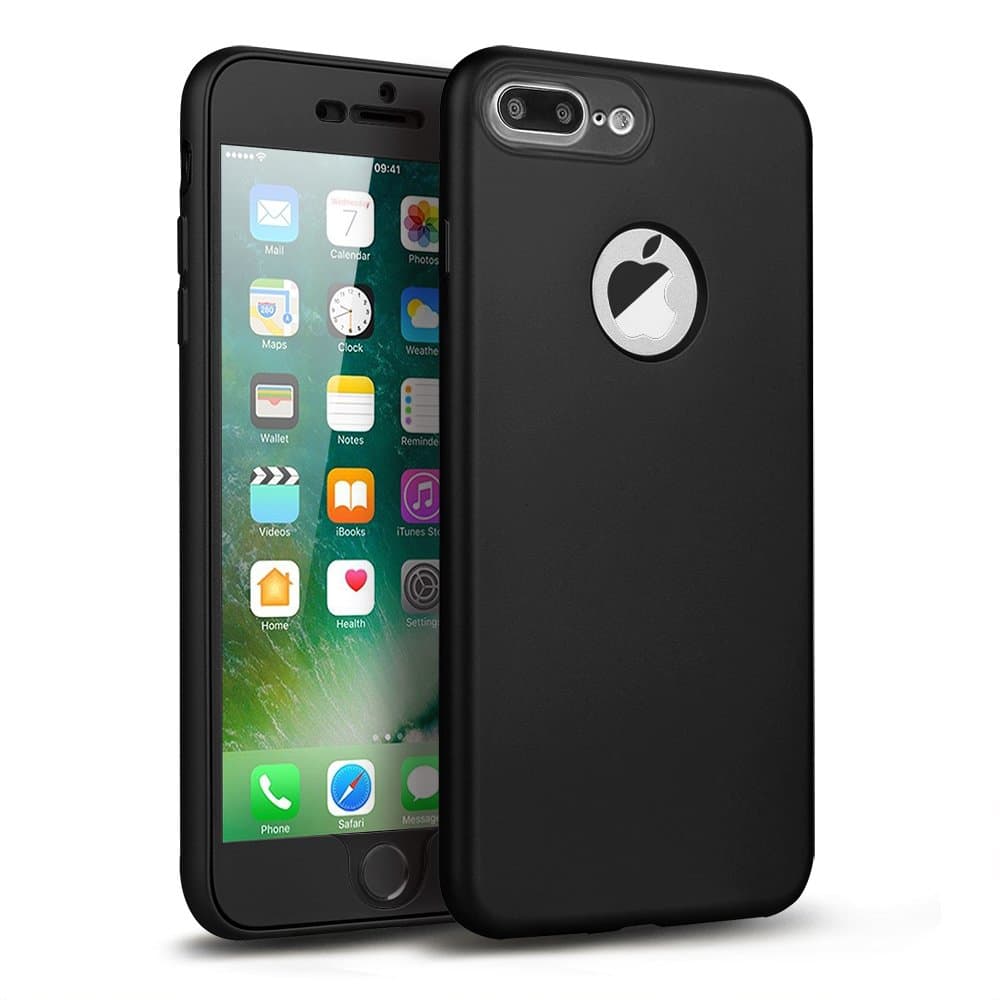 iPhone 7 Plus Case, Monova Ultra Slim Fit 360 Degree Full Body Protection Cover Fingerprint Resistant Soft Flexible Matte TPU Case with [Free Tempered Glass Screen Protector] for iPhone 7 Plus [Black]