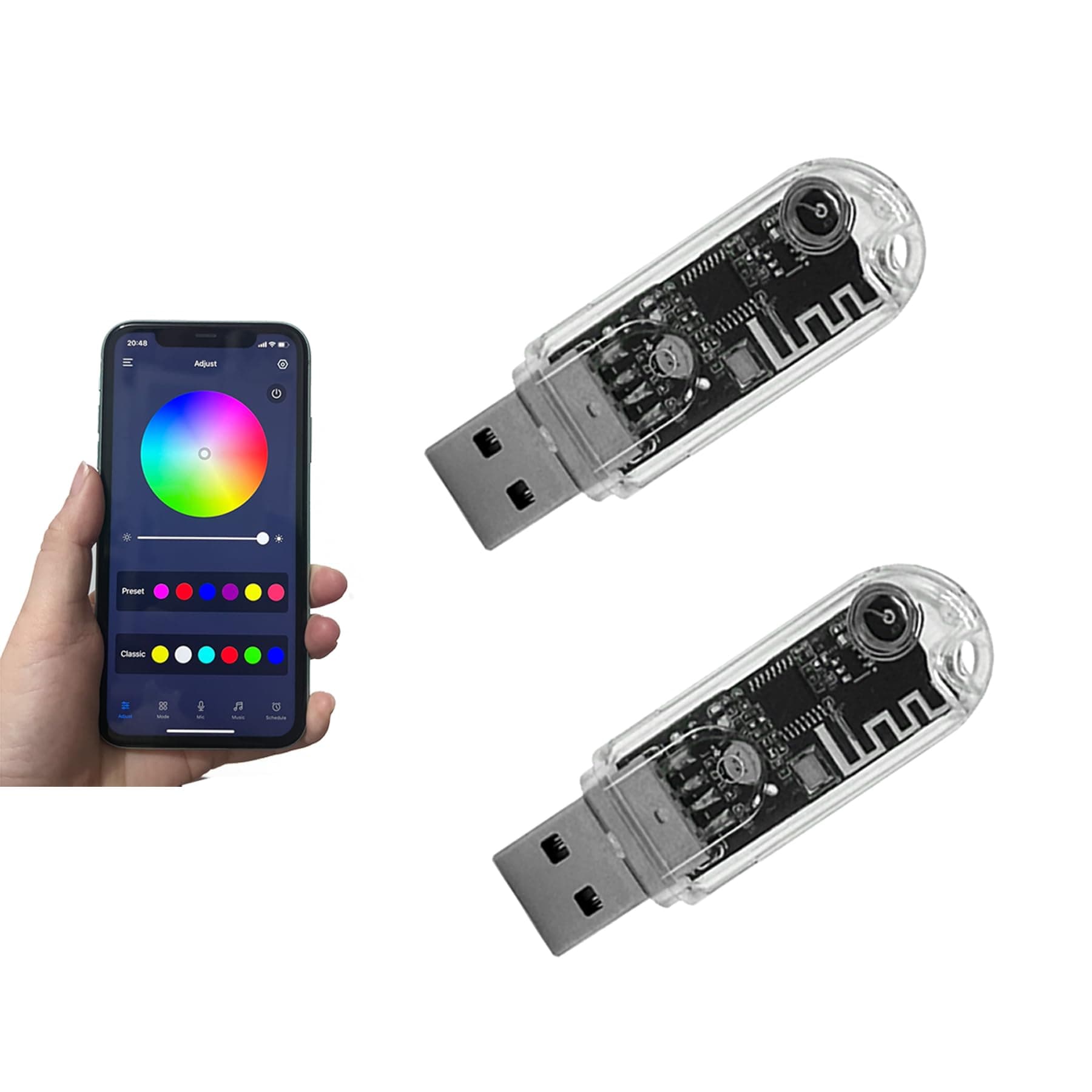 2Pcs RGB USB LED Car Interior Atmosphere Lamp,Dynamic Chasing Decor Night Light,Universal Ambient Lighting Kit,USB Night Light for All Car,APP & Touch Control,Mic Music Function