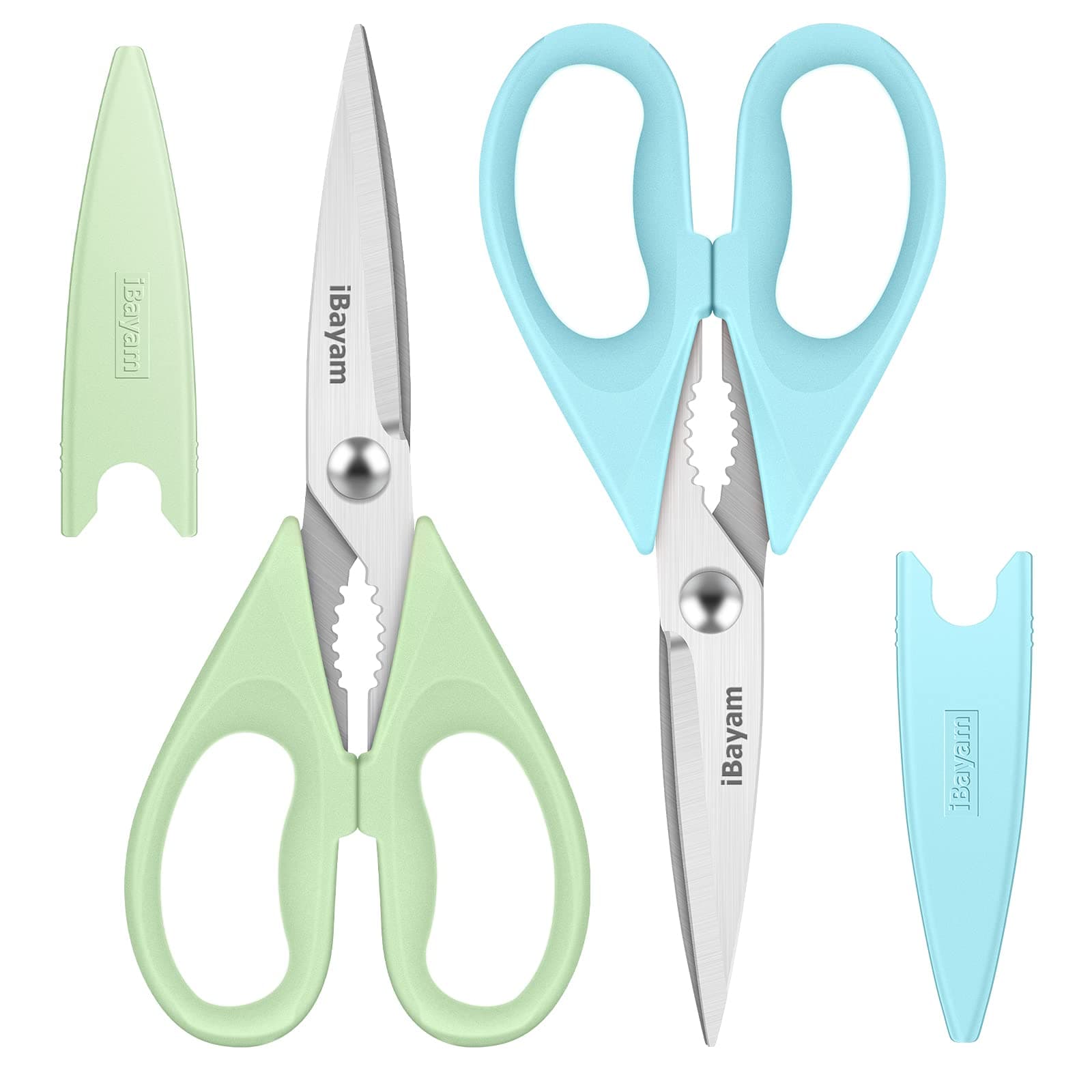 iBayam Kitchen Shears, Kitchen Scissors All Purpose Heavy Duty Meat Scissors Poultry Shears, Dishwasher Safe Food Cooking Scissors Stainless Steel Utility Scissors, 2-Pack, Light Blue, Pistachio