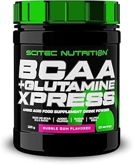 Scitec Nutrition BCAA + Glutamine Xpress – Essential Amino Acid Blend – with 5g 2:1:1 BCAAs – 5g Glutamine – Fortified with Taurine, 300 g, Bubble Gum