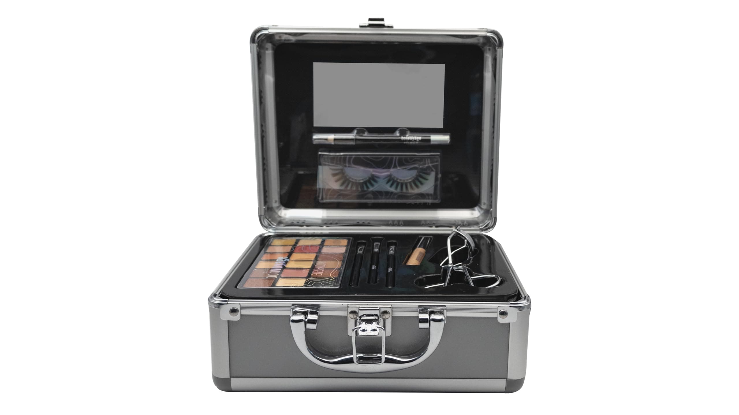 Eye Makeup Kit, Includes False Eyelashes, 18 Colour Eyeshadow Palette, Eyeliners, Lash Curler, and Make up Brushes, Portable and Lightweight Train Case, All About My Eyes