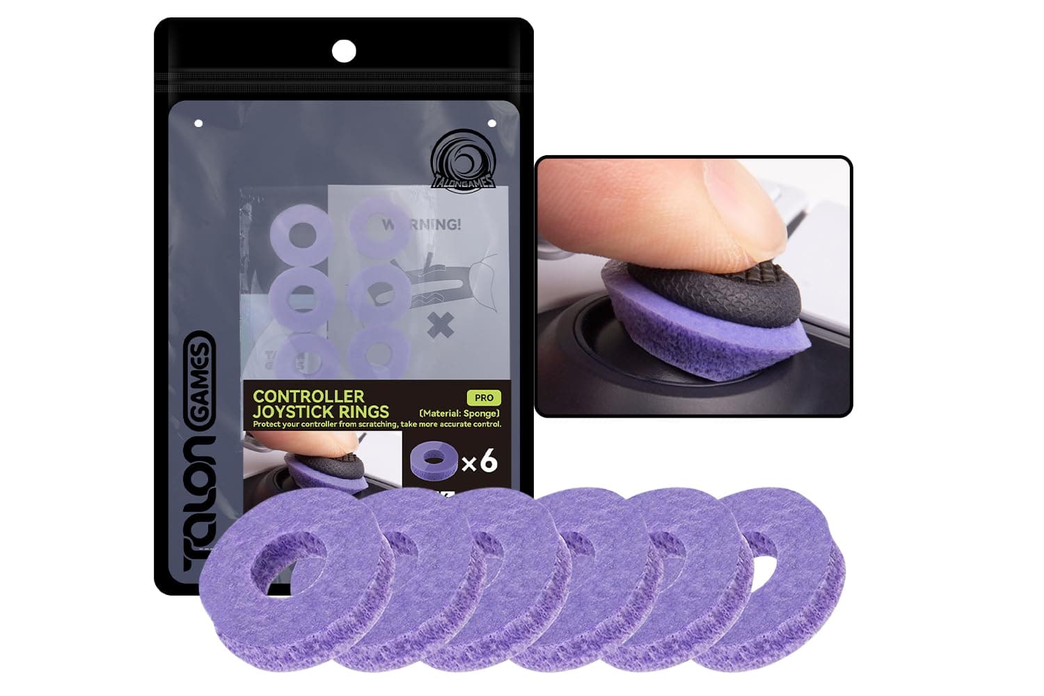 TALONGAMES Joystick Precision Rings, Aim Assist Target Motion Control Compatible with PS5, PS4, Xbox Series X/S, Xbox One, Xbox 360, Switch Pro and Scuf Controller (Purple - Medium - 6H)