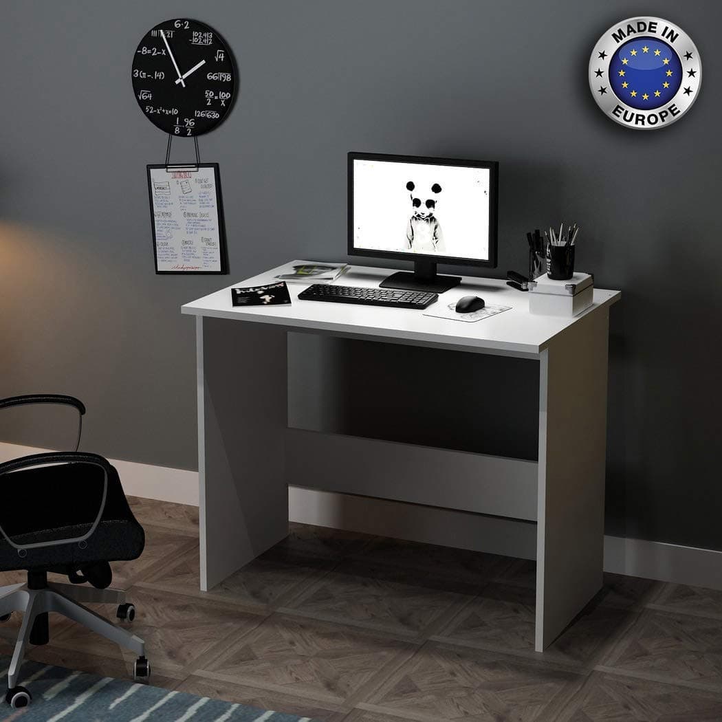 Alonsa Study Desk for Small Spaces, Contemporary Gaming Study Gaming and Office Desk for Tight Areas, White Computer Desk for Small Rooms, Compact Writing Study and Work Desk for Home Office (35”)