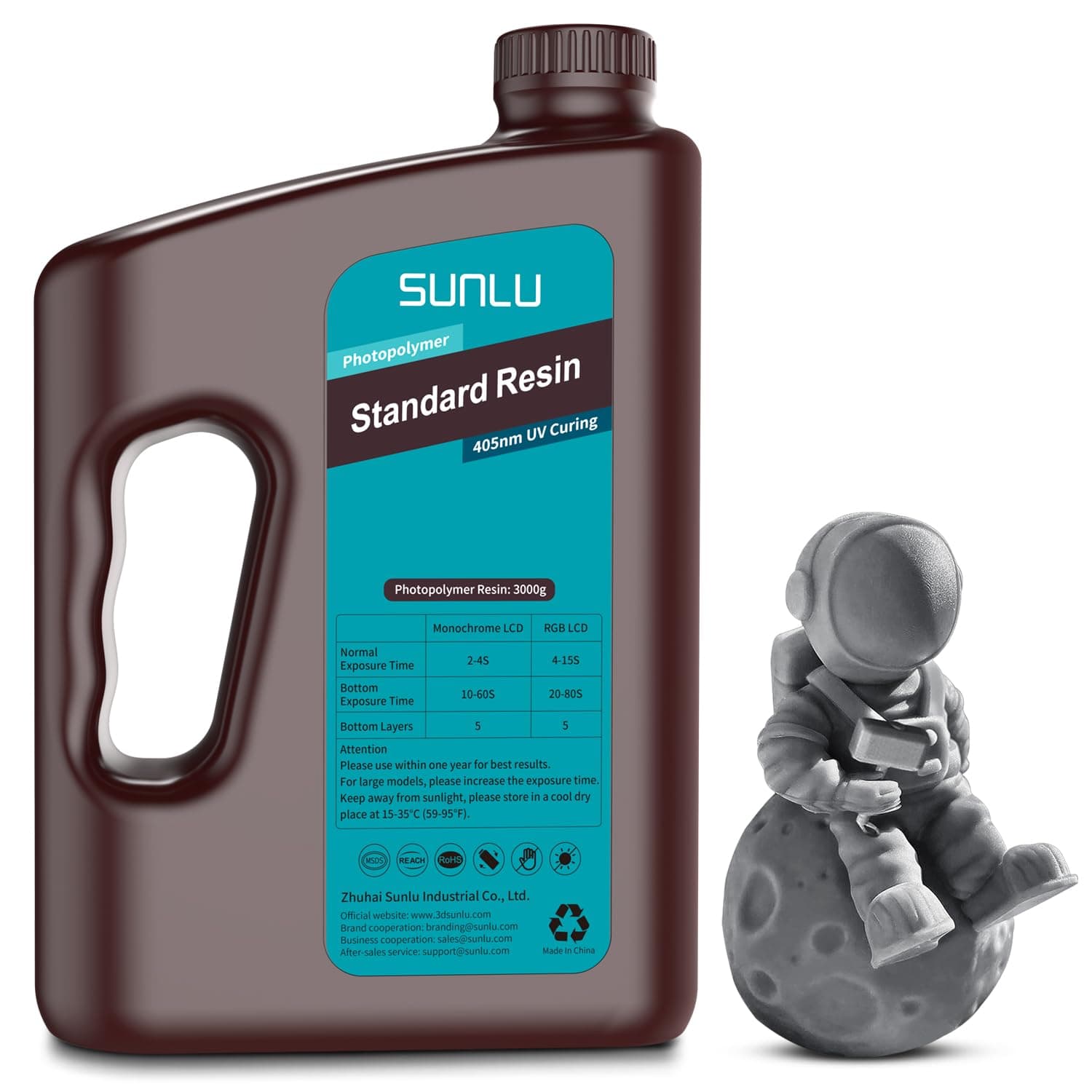 3D Printer Resin 3kg, Fast Curing Standard 3D Resin for Most Resin 3D Printers, 395 to 405nm UV Curing 3D Printing Liquid Photopolymer Resin, Low Shrinkage and High Precision, 3000g, Dark Grey