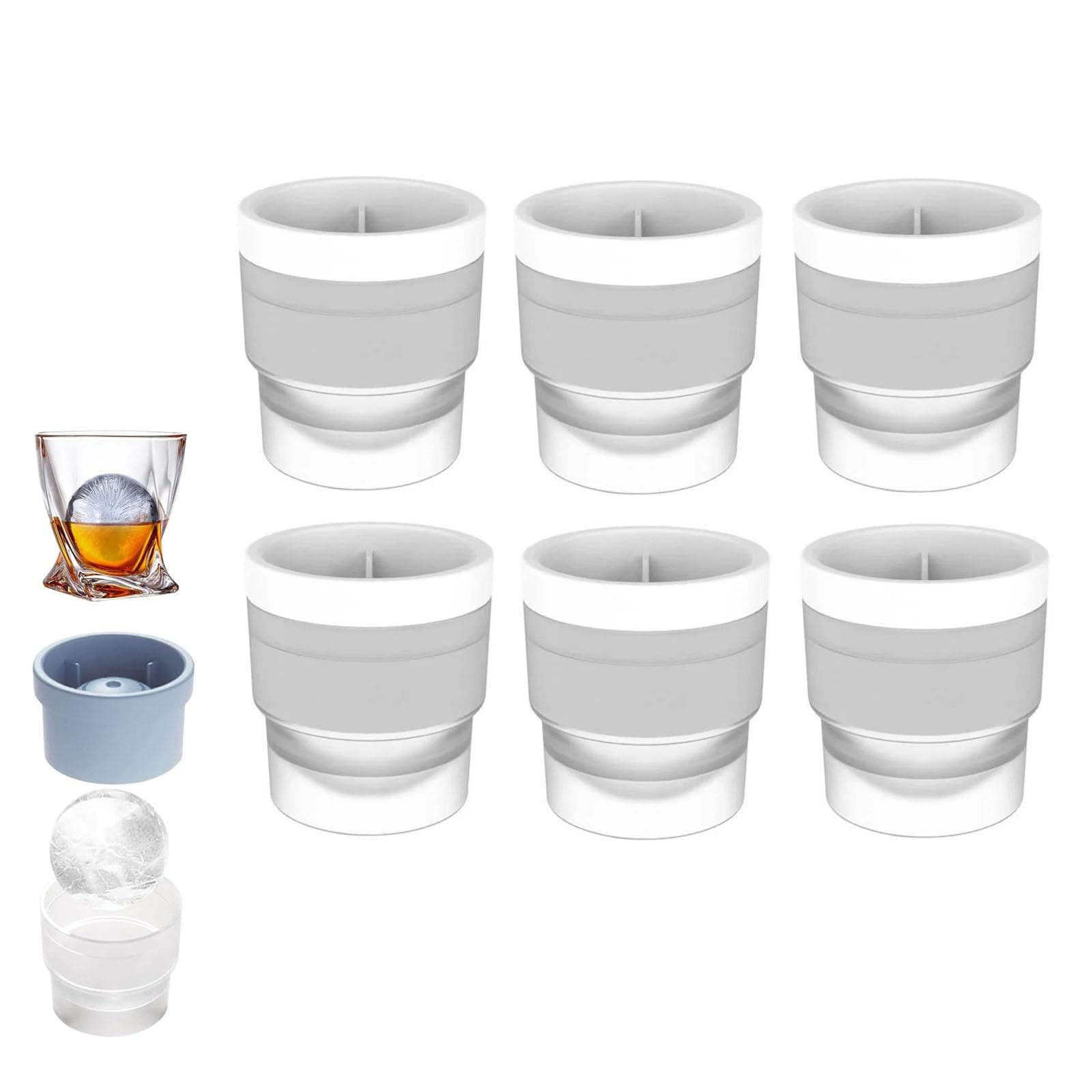 Chiclify Ice Ball Maker Mold, Slow Melting Round Ice Cube Molds with Lids, Reusable Silicone Sphere Ice Mold Maker for Bourbon Whiskey, Cocktails, Easy To Demould and Clean (White,6PS)