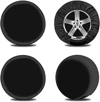 OutdoorLines Waterproof Spare Tire Covers Set of 4, UV-Proof Wheel Covers Windproof Tire Protector for RV, Jeep, Trailers, Camper, Van and Truck, Universal Fits Diameters 24"-26", Black