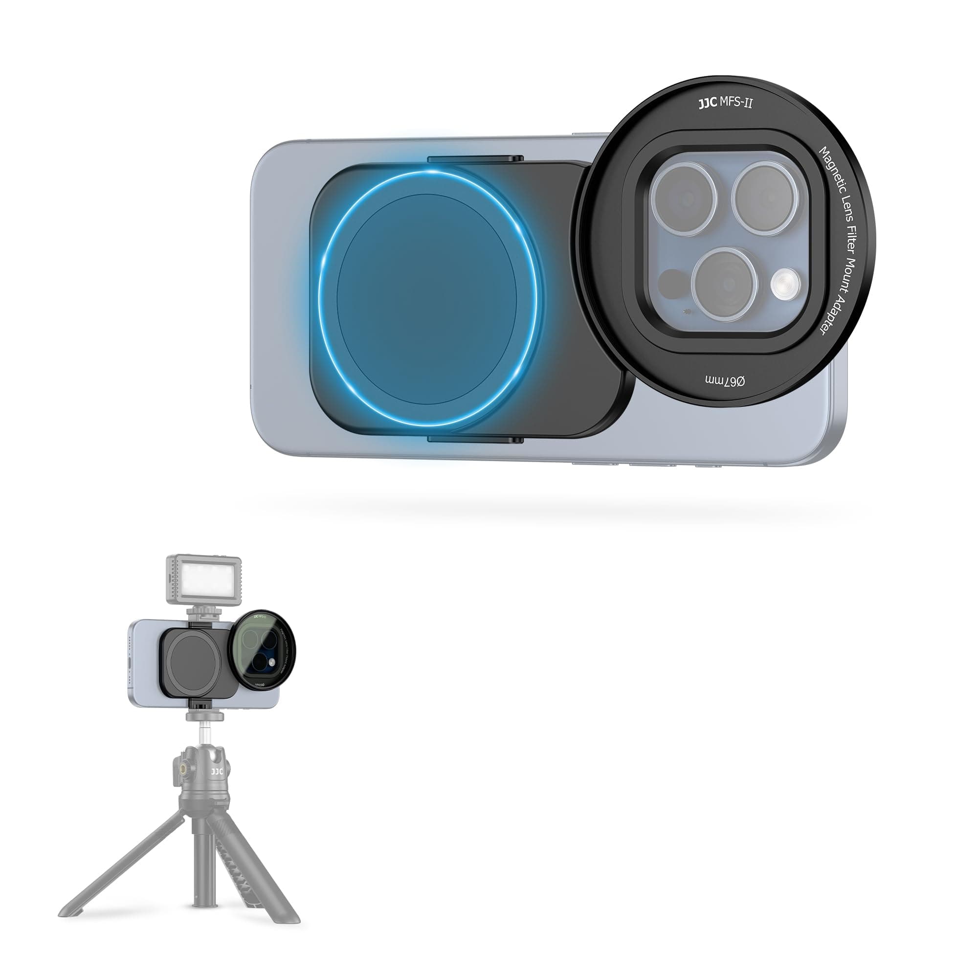 67mm Universal Magnetic Lens Filter Mount Adapter for iPhone 16 15 14 Pro Max Plus, Dual Sided Magnetic Lens Filter Holder for iPhone with 1/4" Screw and Shoe