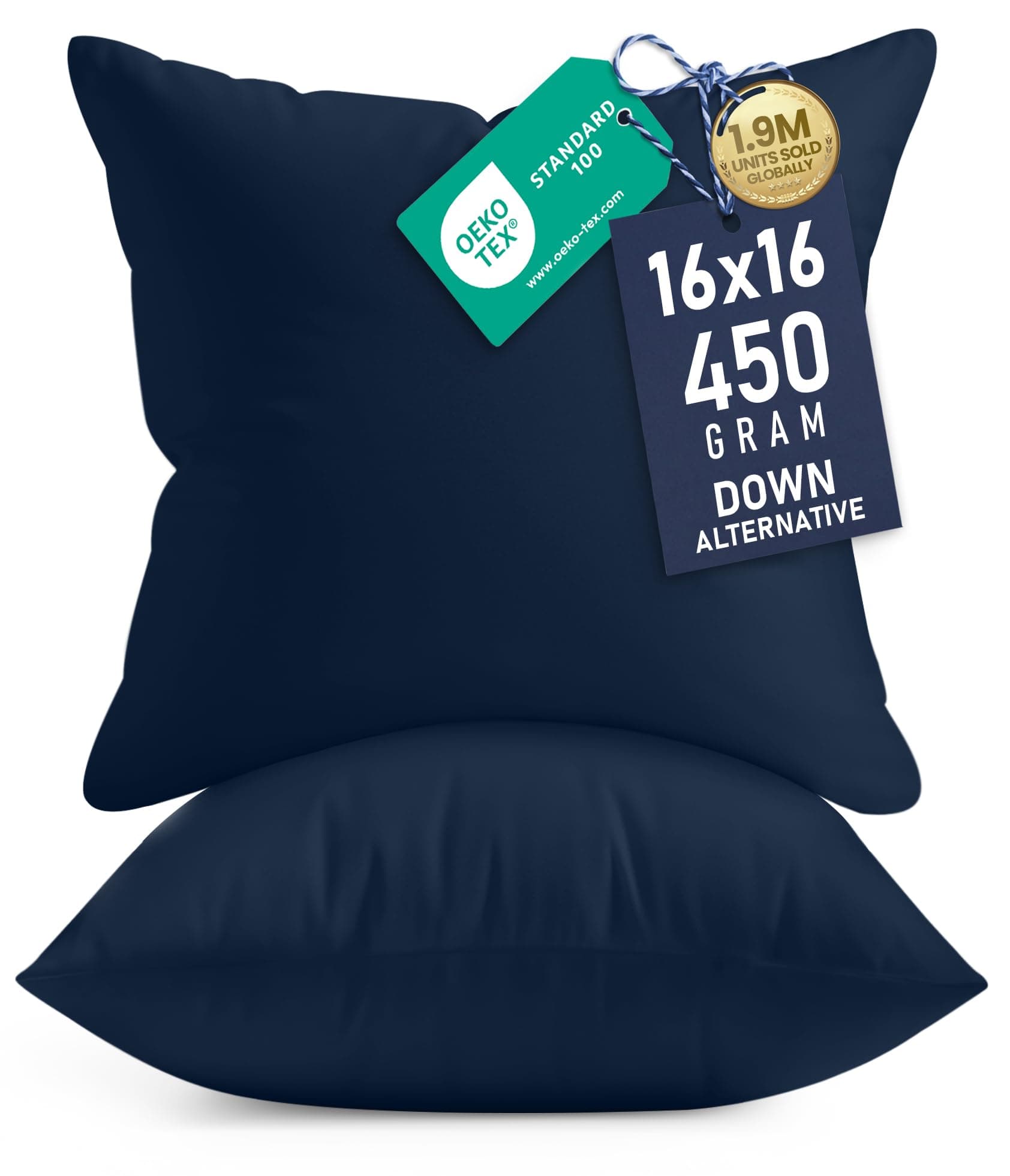 Utopia Bedding Throw Pillows Insert (Pack of 2, Navy) - 16 x 16 Inches Bed and Couch Pillows - Indoor Decorative Pillows