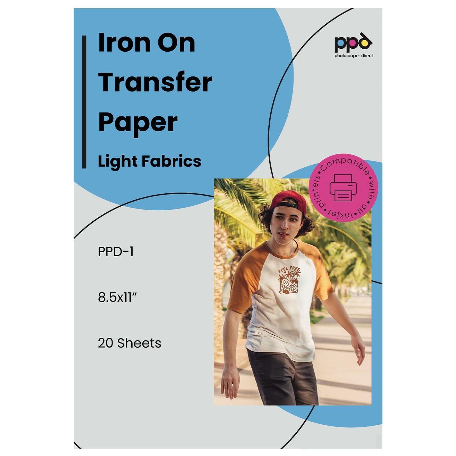 PPD Inkjet PREMIUM Iron-On White and Light Colored T Shirt Transfers Paper LTR 8.5x11ââ‚¬Â pack of 20 Sheets (PPD001-20)