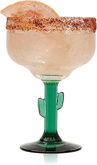 Libbey Cactus Margarita Glasses Set of 4, Durable Green Stemmed Cocktail Glasses, Lead-Free Cactus Glassware, Unique Plant Themed Frozen Margarita Glasses, 16-Ounce