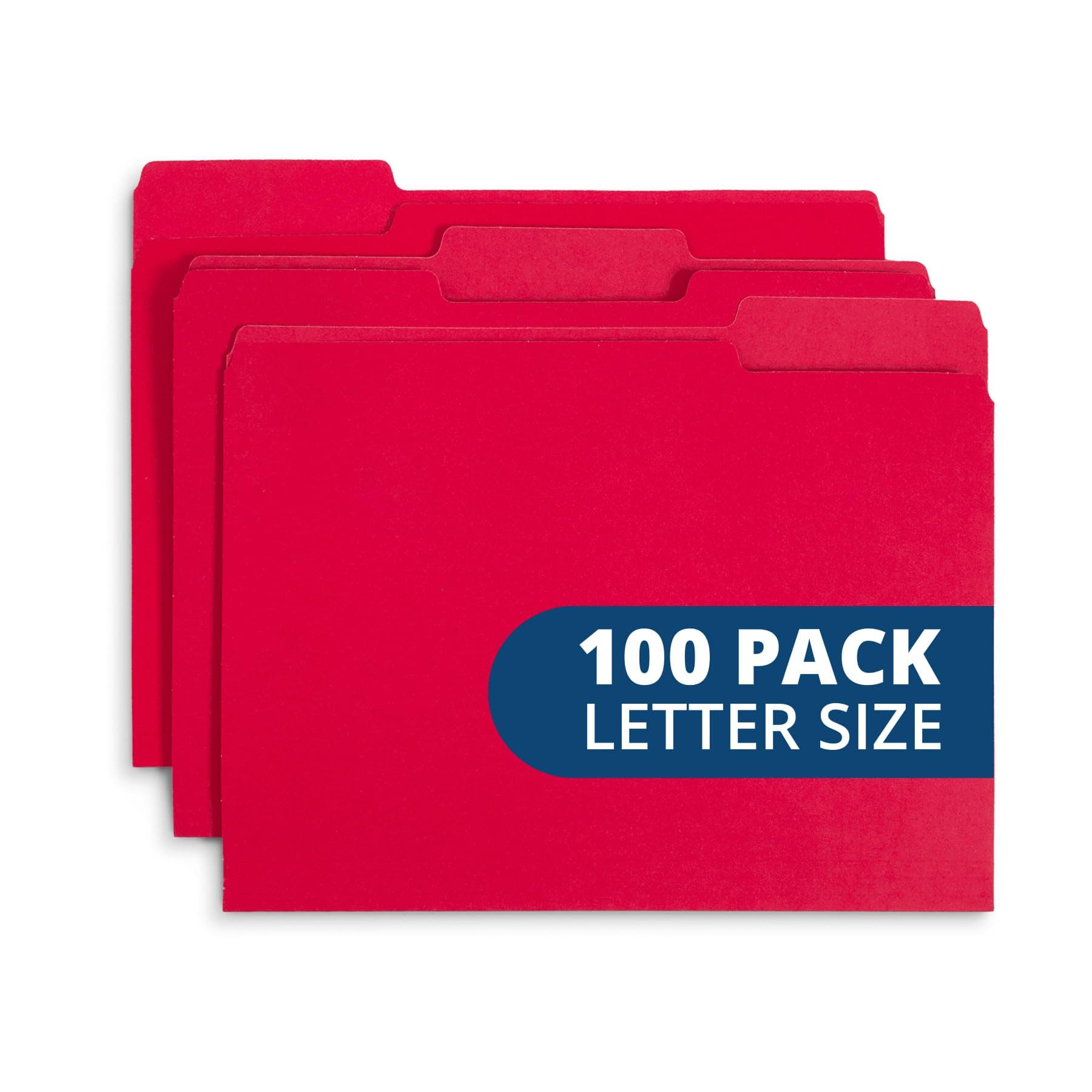 File Folder, 1/3 Cut Tab, Letter Size, Red, Great for Organizing and Easy File Storage, 100 Per Box