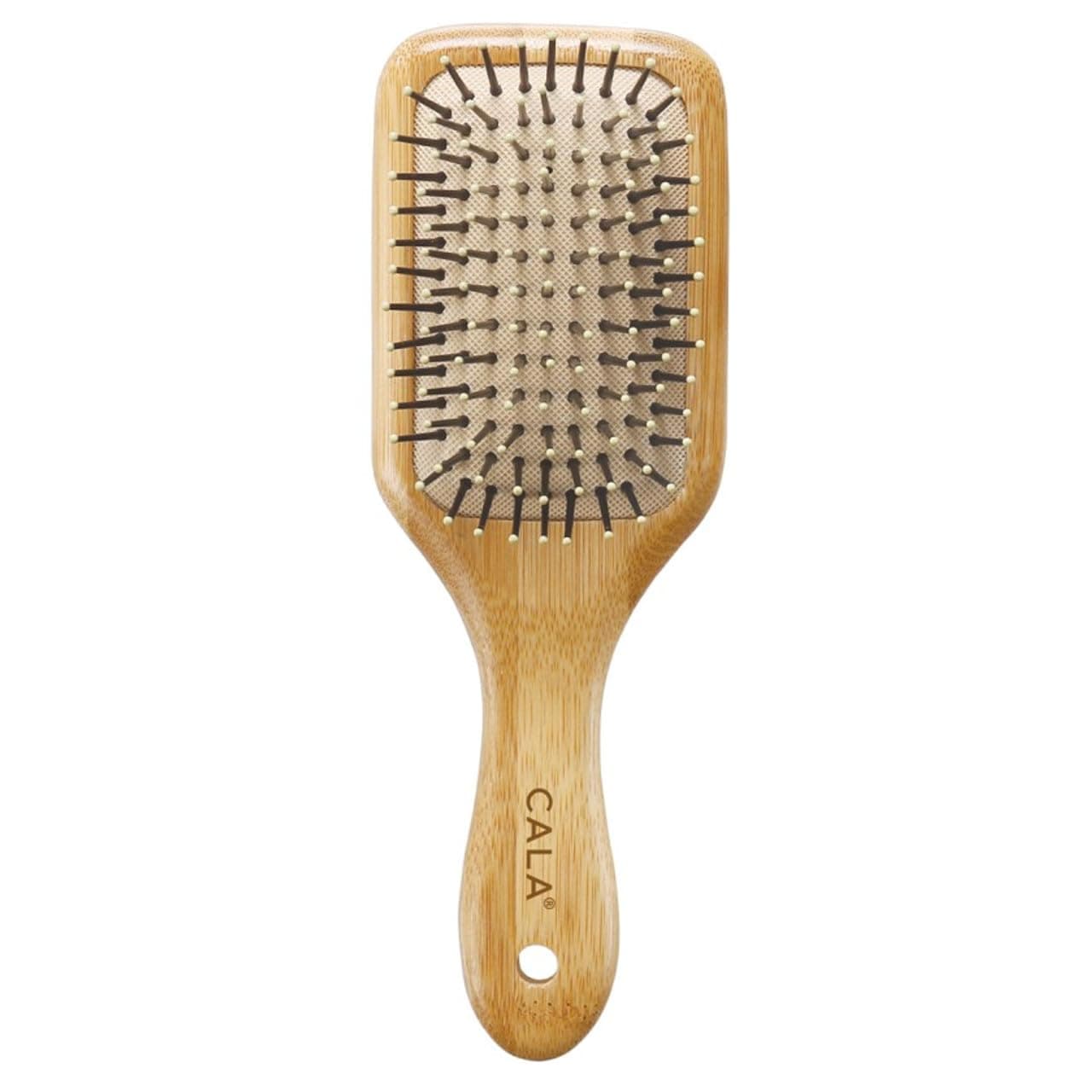 CALA Bamboo Paddle Hair Brush, Medium Size, Eco-Friendly Bamboo Handle, Flexible Cushion Base & Ball-Tipped Bristles, Gently Detangles Wet or Dry Hair, Smooths & Straightens