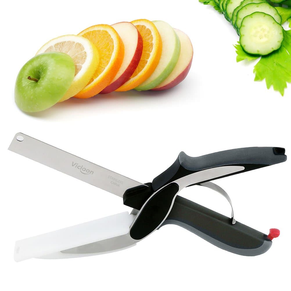 Kitchen Scissors, Sharp Kitchen Scissors Multipurpose Utility Stainless Steel Scissor with Cutting Board Built-in, 2-in-1 Kitchens Tool Slicer for Vegetable Fruit Bread Cheese