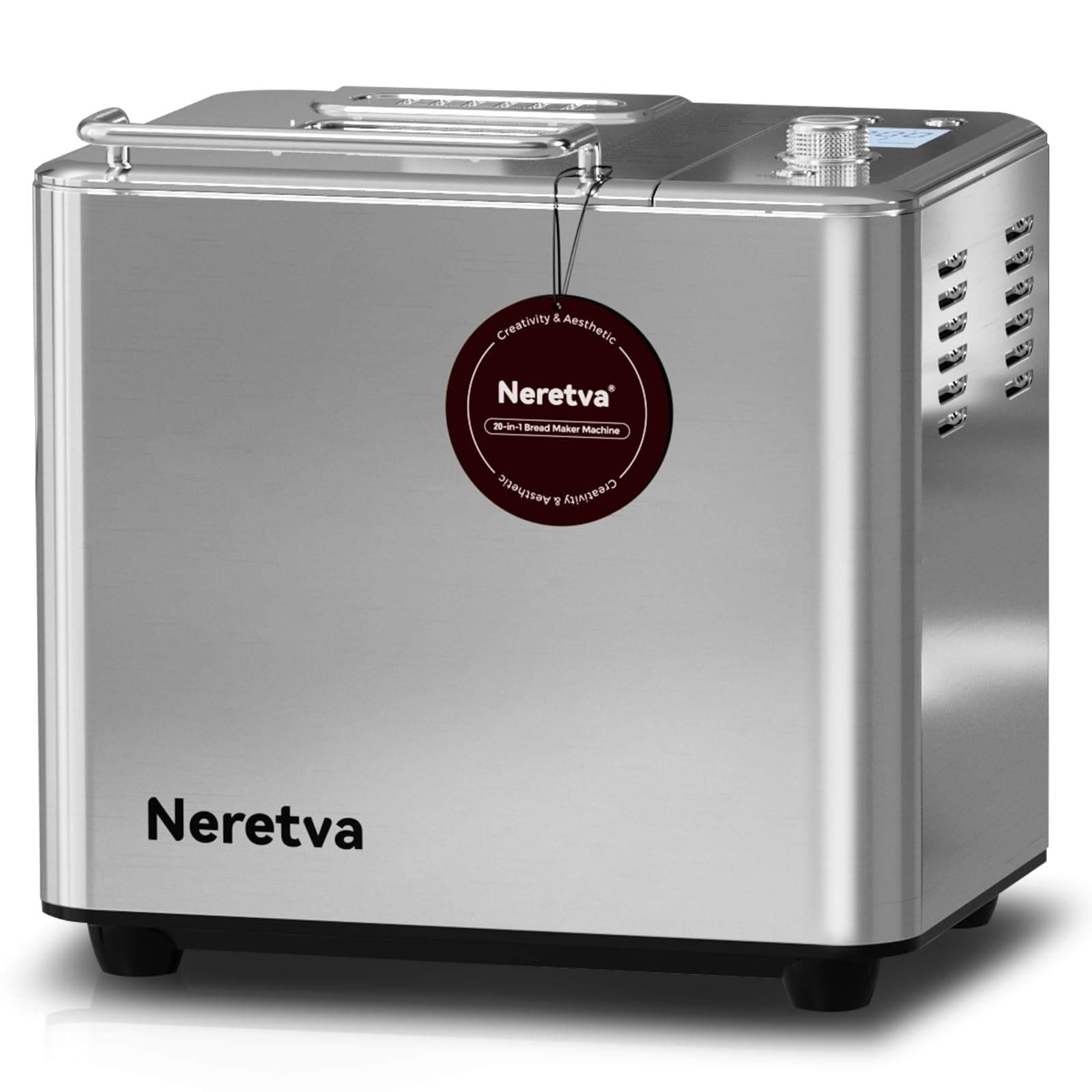 Neretva Bread Maker Machine 20-in-1 2-Pound Automatic Bread Maker with Gluten Free Pizza Saw Dough Setting, Digital Programmable Hot for 1 Hour, 2 Loaf Sizes and 3 Crust Colors with Receipt Reservation