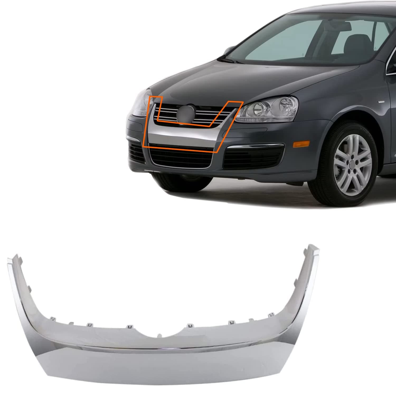 Perfit Liner Front Lower Chrome Grille Grill Molding Compatible With 2005-2010 VOLKSWAGEN VW Jetta GL GLS Fits VW1210100 1K5853761A2ZZ