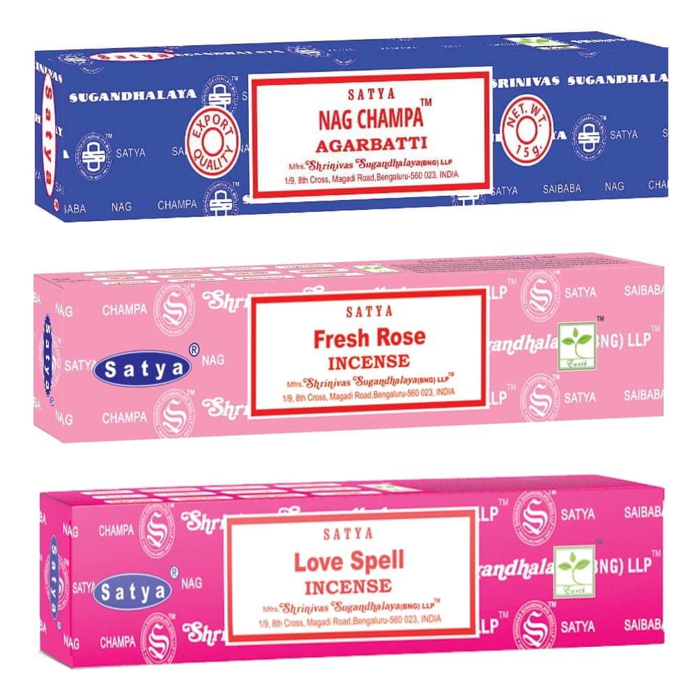 Love Mix Incense Sticks 3-Pack Assortment | Slow-Burning, Long-Lasting Nag Champa, Fresh Rose & Love Spell (15g Each)