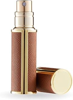 UULANFA Refillable Perfume Bottle Atomizer for Travel,Portable Easy Refillable Perfume Spray Pump Empty Bottle for men and women with Mini Pocket Size 5ml (SU.G-Brown)