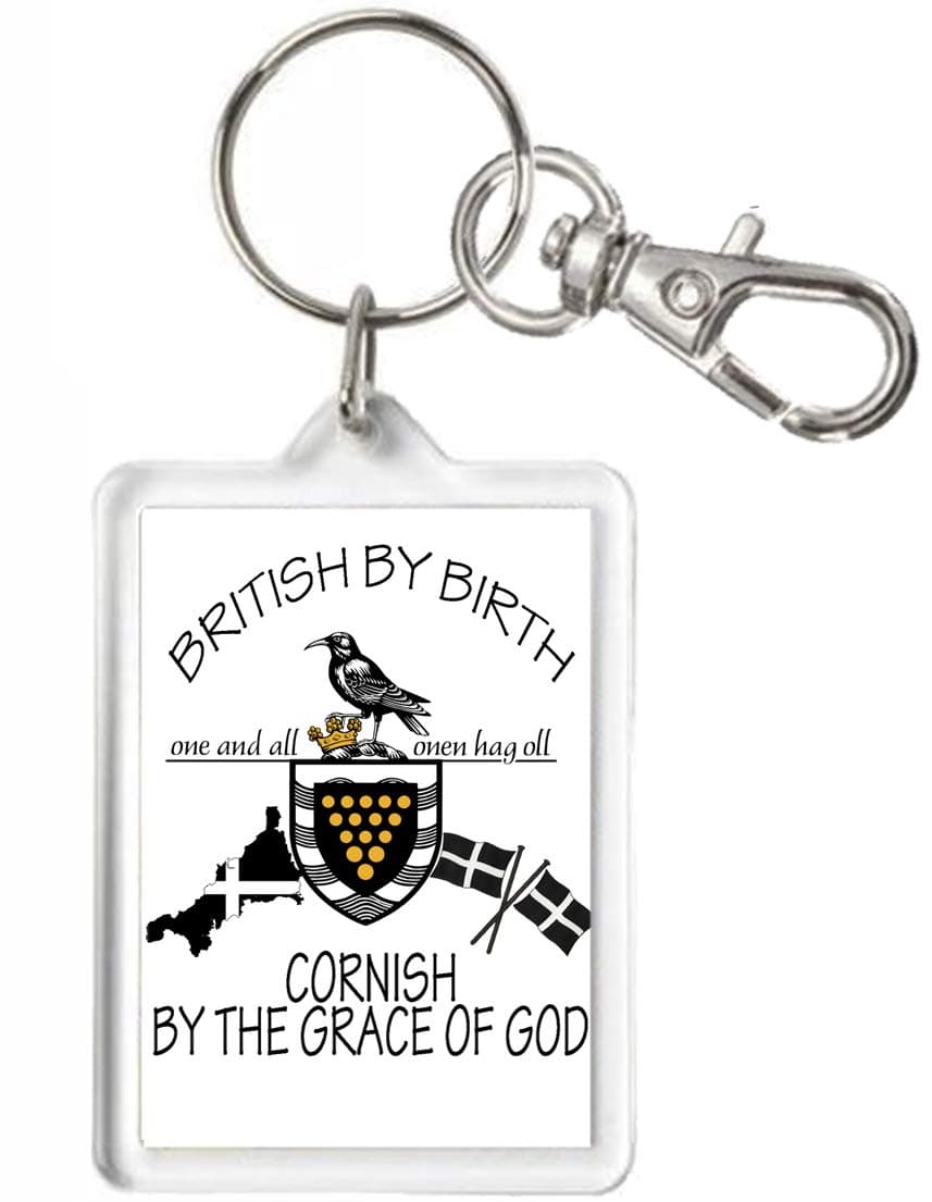 CORNWALL KEYRING. BRITISH BY BIRTH CORNISH BY THE GRACE OF GOD, Novelty Keyring, Keychain, Can be personalised, Cornwall gift keyring