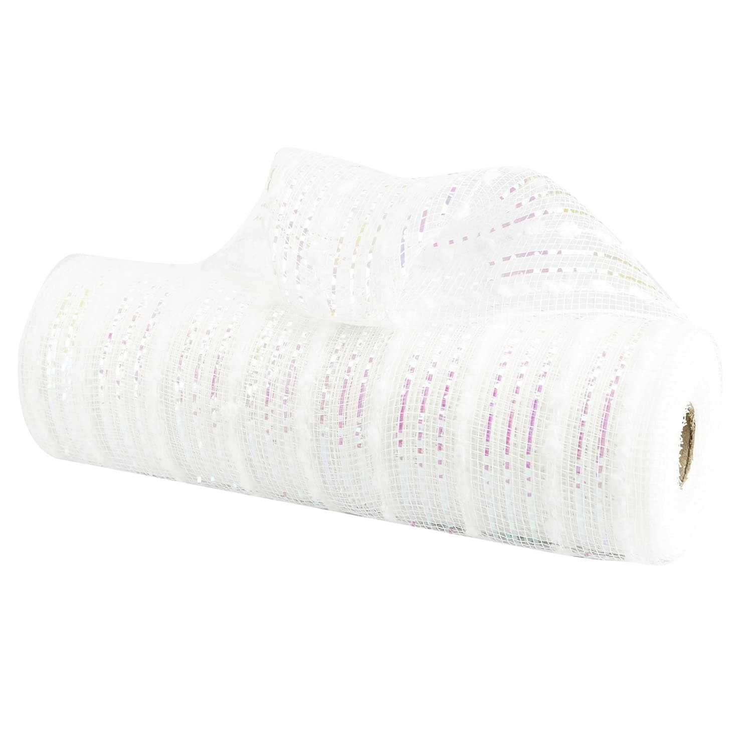 Snow Deco Mesh Ribbon White Mesh Ribbon for Christmas Tree White Deco Mesh 10 Inch White Metallic Mesh with White Snow Balls Decorative Mesh Ribbon for Wreaths Garland Staircase Swag (30 Feet) (white)