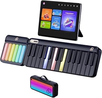 PopuPiano Smart Piano with Rainbow Lights, Interactive Lessons, 256+ Tones, MIDI Controller - Portable, Expandable Keyboard for Beginners